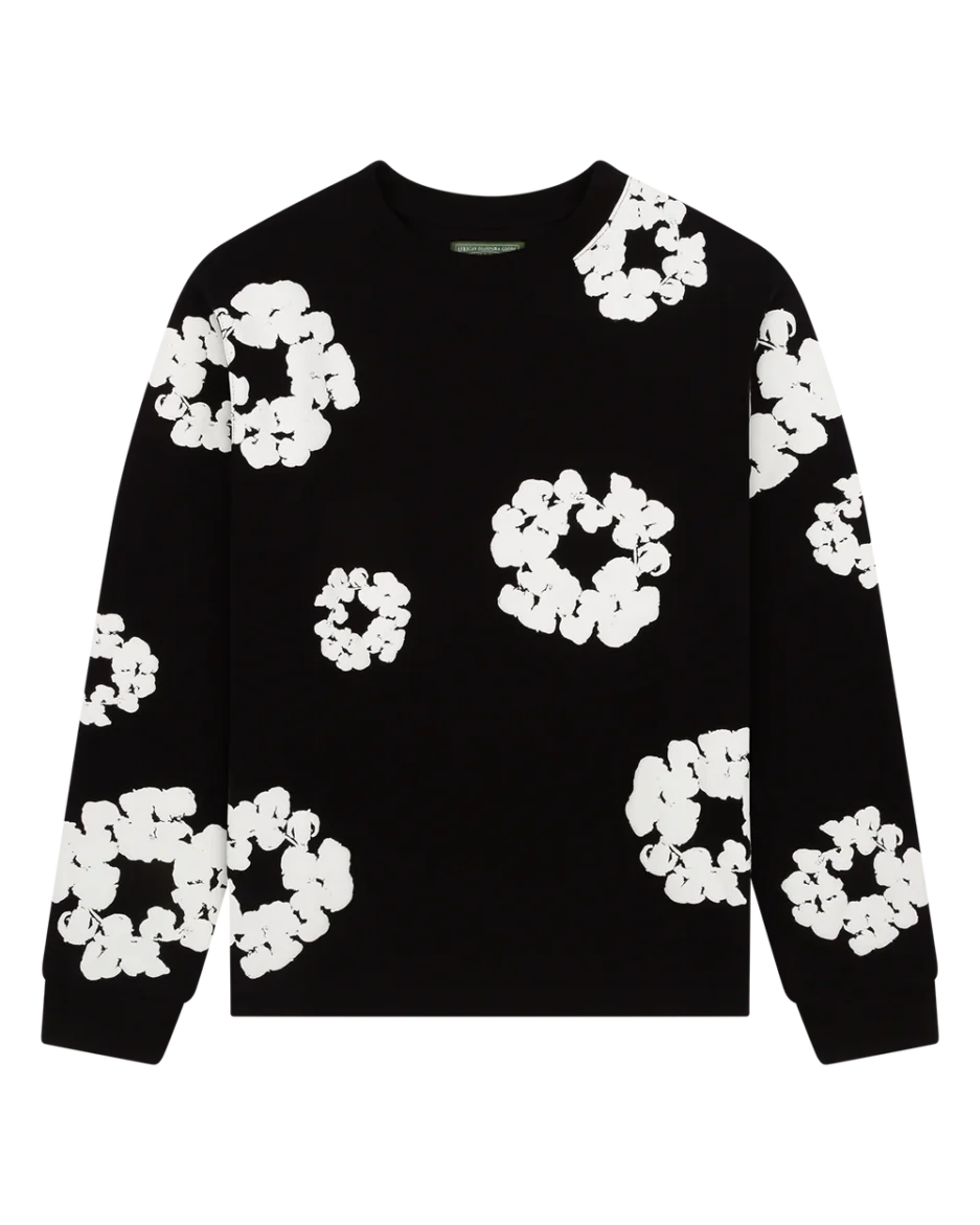 Long Sleeve Cotton Wreath Tee Black